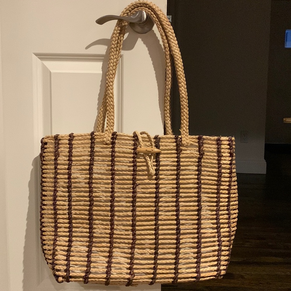 Striped Tan and Brown Tote Bag